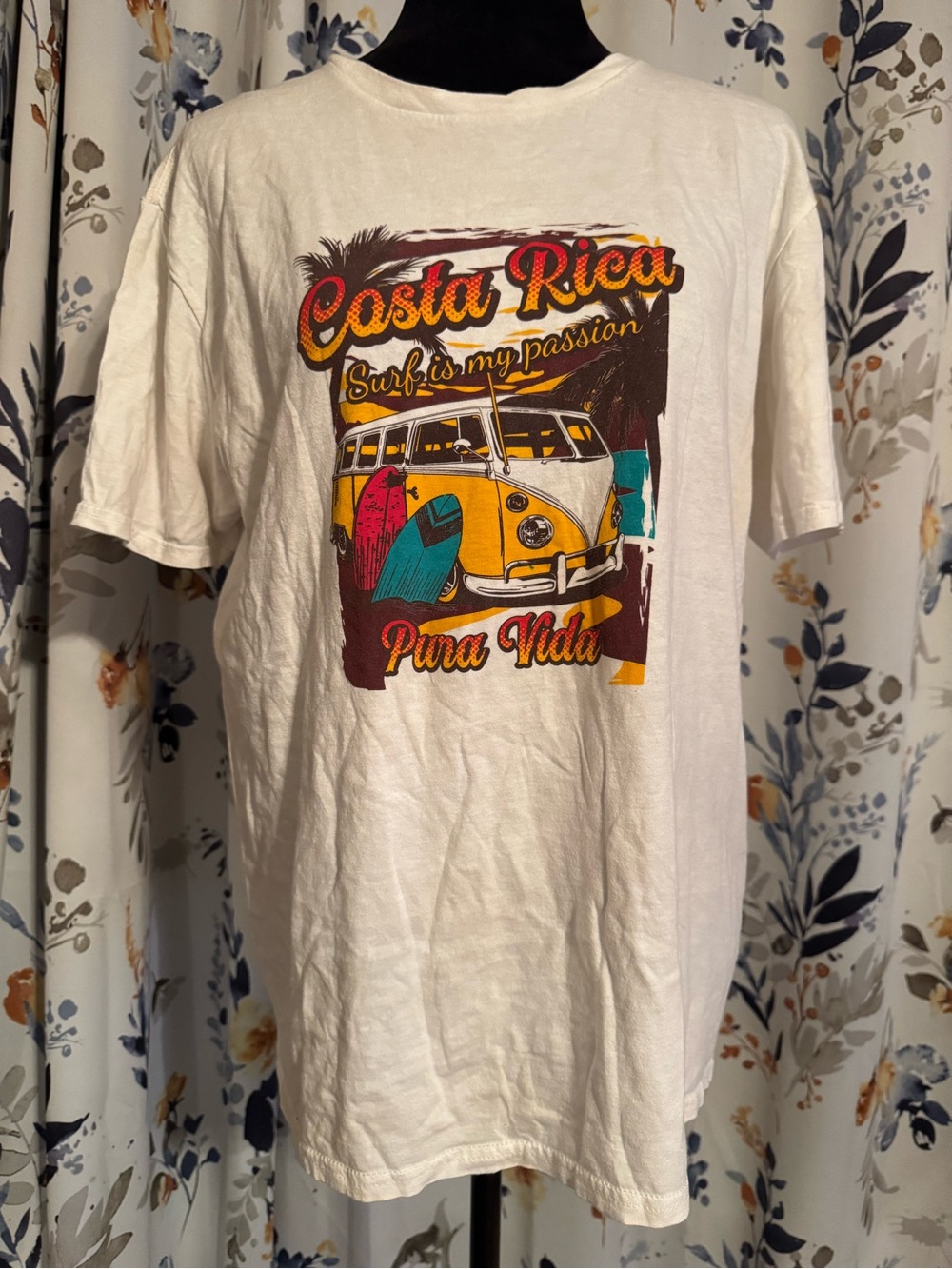 Costa Rica Pura Vida Graphic Tee - White Surf Shirt Size Large B12